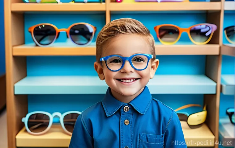 아이들의 약시 진단과 안경 선택법 - A joyful 4-year-old child, wearing brightly colored, well-fitting children's glasses made of flexibl...