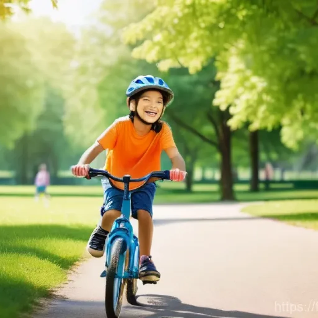 소아 천식 진단 및 치료 병원 추천 - **Prompt:** A vibrant 9-year-old child with a bright smile, full of energy, confidently riding a bic...