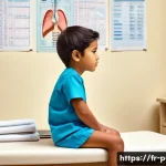 소아과에서 시행하는 기생충 검사 - A detailed medical illustration of a young child wearing underwear, sitting on a pediatric examinati...