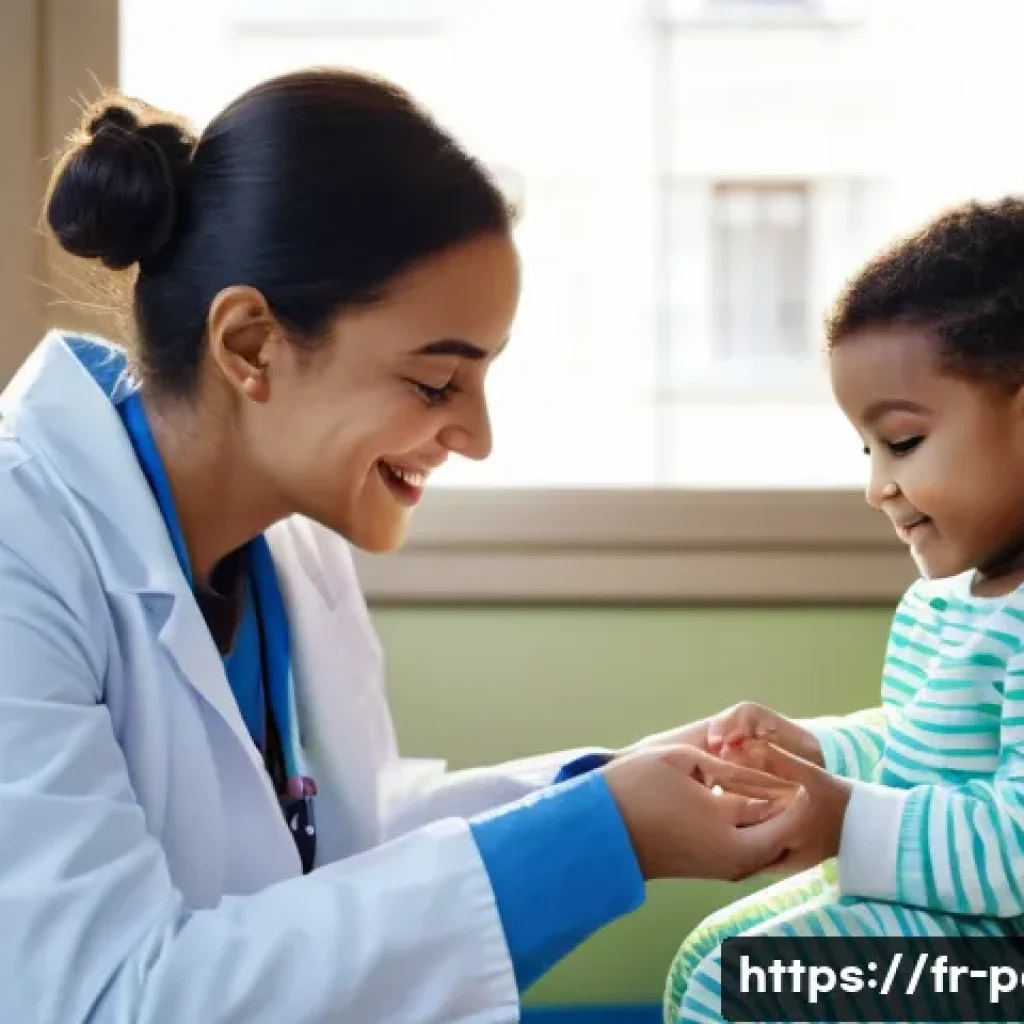 소아 혈우병 진단과 치료 병원 추천 - A caring pediatric hematologist consulting with a young child patient wearing a colorful diaper, sea...