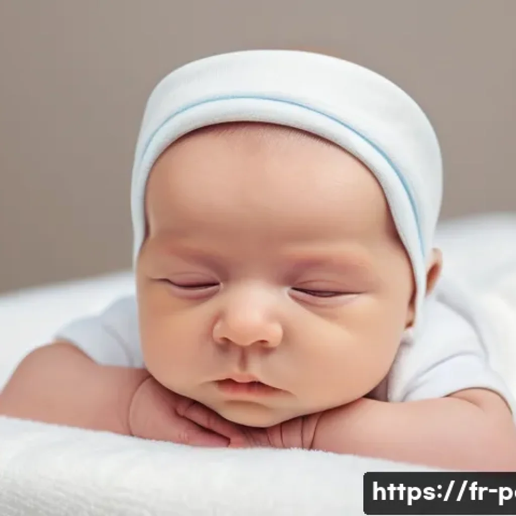 신생아 두개골 이상 증상과 소아과 진료 - A detailed medical illustration of a newborn baby wearing a diaper, lying on a soft white blanket in...