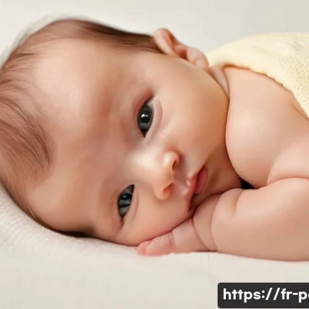 신생아 배꼽 감염 증상과 치료 - A close-up, softly lit image of a calm infant wearing a clean diaper, lying on a white cotton blanke...