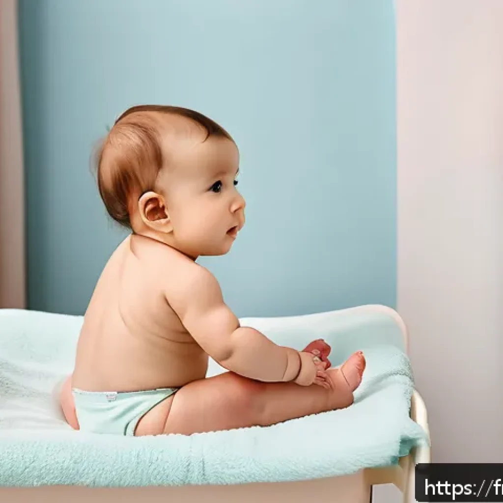 영유아 수두 예방접종 후 주의사항 - A tender scene showing a French baby wearing a soft diaper, sitting calmly on a pastel-colored chang...
