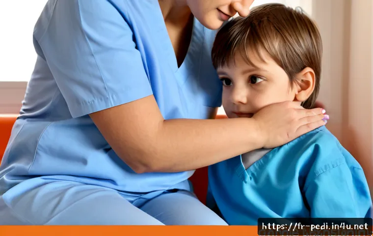 Home 15 소아 손발톱 이상과 영양 관리법 - Photorealistic pediatric clinic in France, caring pediatrician gently examining a young child’s fing...